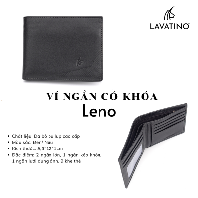 Ví ngắn có khóa Leno da bò cao cấp