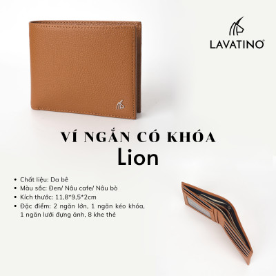 Ví ngắn có khóa Lion da bê cao cấp